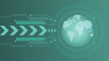 Modern tech background with glowing arrows and digital world map concept showing global movement and data vector
