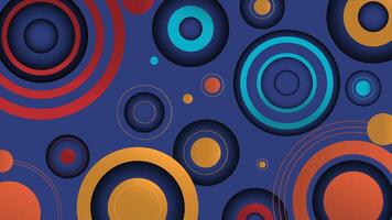 Dynamic abstract background featuring colorful circular shapes and layered rings on a dark backdrop ideal for digital design and creative projects vector