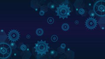 Abstract dark background featuring blue gears and hexagonal patterns ideal for tech themes and presentations vector