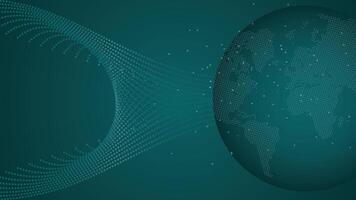 Abstract digital world background featuring a dotted globe and global data flow concept in a modern tech style vector