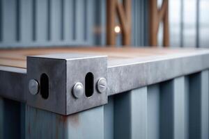 Weathered Steel Container Corner Detail Rivets, Rust, and Water Droplets photo