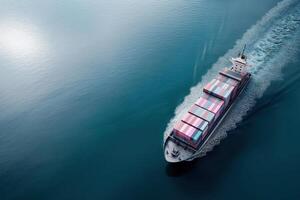 Container Ship Sailing on Dark Blue Ocean photo