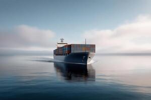 Cargo Ship at Sea Under Hazy Sky photo