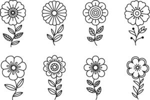 Hand drawn flowers set cute floral outlines illustration vector
