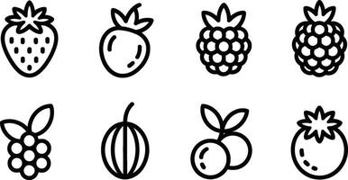 Assorted berry icons outlined representing strawberry raspberry blueberry and gooseberry vector
