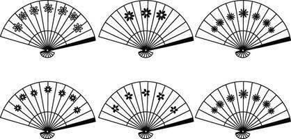 Collection of japanese fans with floral patterns illustration isolated on white background vector