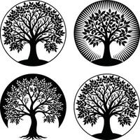 Illustration featuring four stylized trees in circular black and white design vector