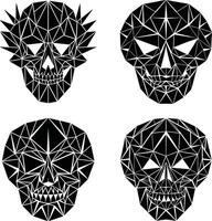 Geometric skulls set low poly design in black and white style vector