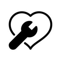 Heart Shape with a Wrench Outline Icon Inside it vector