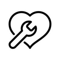 Outline Icon of a Heart Symbol with a Wrench Tool Inside It vector