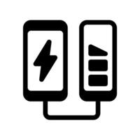 Black Outline of Battery Powering Smartphone via Connecting Wire vector