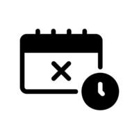 Calendar Icon with a Cross Mark and a Clock Symbol vector