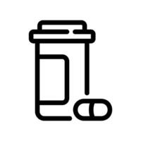 Outline Icon of Pill Bottle with Label and Single Capsule vector