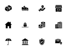 Collection of Black Glyphs for Commerce, Logistics, and Security Services vector
