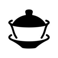 Traditional Lidded Bowl on Saucer Silhouette for Tea or Soup Use vector