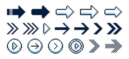 Set of pixel art arrow icons. Pixelated arrows for navigation, interface, or game design. illustration vector