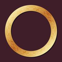Elegant golden circle frame with intricate ornamental design on a dark maroon background vector
