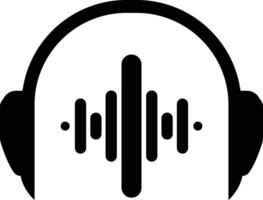 A bold, solid black icon of headphones with audio wave bars, suitable for use in websites, apps, or other digital media to represent sound, music, or audio. vector