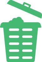 Green trash can icon with lid open and waste inside vector