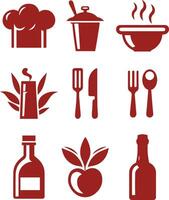 Set of Simple Red Culinary Icons for Restaurant or Food-Related Projects vector