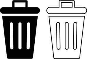 Trash can icons filled and outline versions vector
