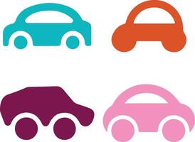 Four colorful cartoon car icons, perfect for children's projects. vector