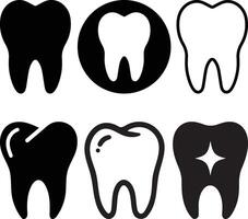 Collection of simple black and white tooth icons vector