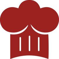 A simple, solid red chef's hat icon against a white background vector