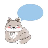 Moody kitten with fluffy tail and blank message space, funny animal character, modern art vector