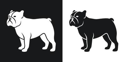 Silhouette illustration of a standing bulldog dog in positive and negative color schemes vector