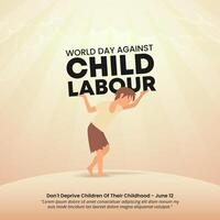 World Day Against Child Labour design with a child labourer holding up a stuff vector