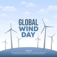 Global Wind Day design with many wind turbines vector