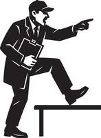 Angry coach yelling and pointing while holding clipboard vector