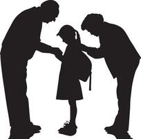Grandparents sending grandchild to school silhouette vector
