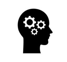 Head with Gears Illustration. Simple Mind Process Icon. Minimalist Design for Thinking. Isolated Illustration. vector