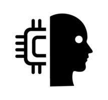 Head with Brain Chip Illustration. Simple AI Icon. Minimalist Design for Artificial Intelligence. Isolated Illustration. vector