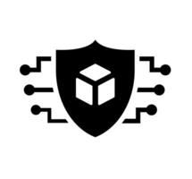 Shield with Cube and Circuitry Illustration. Simple Data Security Icon. Minimalist Design for Protected Information. Isolated Illustration. vector