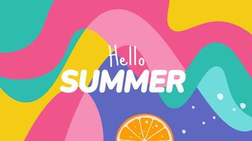 Hello Summer Abstract Banner with Orange Slice. Bold, Colorful Design for Seasonal Greetings and Vibrant Backgrounds. summer background or banner design template. vector