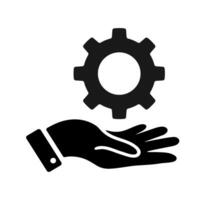 Hand Holding Gear Illustration. Simple Service Icon. Minimalist Design for Support or Settings. Isolated Illustration. vector