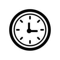 Clock icon. A solid black graphic symbolizing time, scheduling, deadlines, time management, and daily appointments. vector