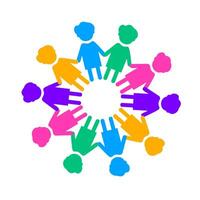 Community circle flat design. A stylized, colorful graphic of human figures linked in a circle, representing unity and inclusive connections. vector