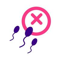 Sperm with exclusion mark. A graphic of multiple sperm cells with a red 'X' mark, symbolizing contraception, infertility, or sperm rejection. vector