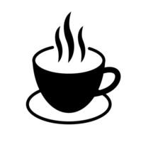 Solid black coffee cup icon. A graphic symbolizing hot beverages, cafe drinks, tea, and morning routines. vector