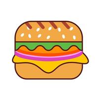 Classic hamburger fast food icon. A colorful graphic symbolizing a popular meal, meat, cheese, and buns. vector