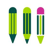 Minimalist dark green pencil with light green body. A stylized graphic of a sharpened pencil featuring a dark green tip and ferrule, and a light green body, symbolizing writing, drawing, or education vector