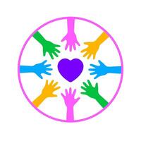 Vibrant hands graphic border. A consistent horizontal pattern of bright, multi-colored raised hands, serving as a cheerful and unifying design element. vector
