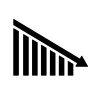 Market decline graph icon. A solid black graphic of a bar chart with a downward trend and arrow, symbolizing economic recession. vector