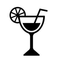 Outline cocktail glass icon. A minimalist graphic with a lemon slice and straw, symbolizing refreshing drinks. vector