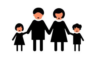 Family group flat design. A graphic with simple, flat figures and unified shapes, portraying human connection through a modern, clean aesthetic. vector