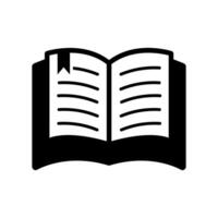 Open book with bookmark outline. A black and white illustration symbolizing reading, learning, study progress, and academic knowledge organization. vector